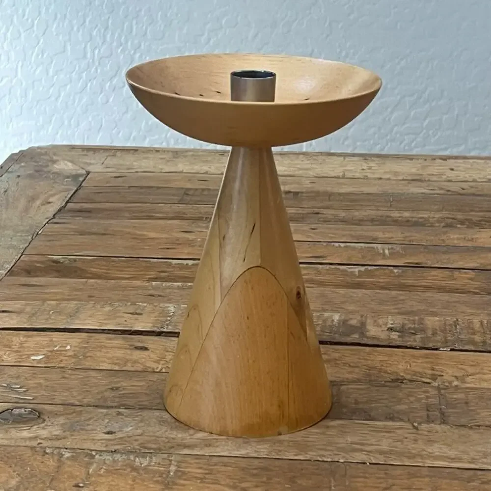 IKEA Tall Turned Wood Candlestick Holder Scandinavian 7.3